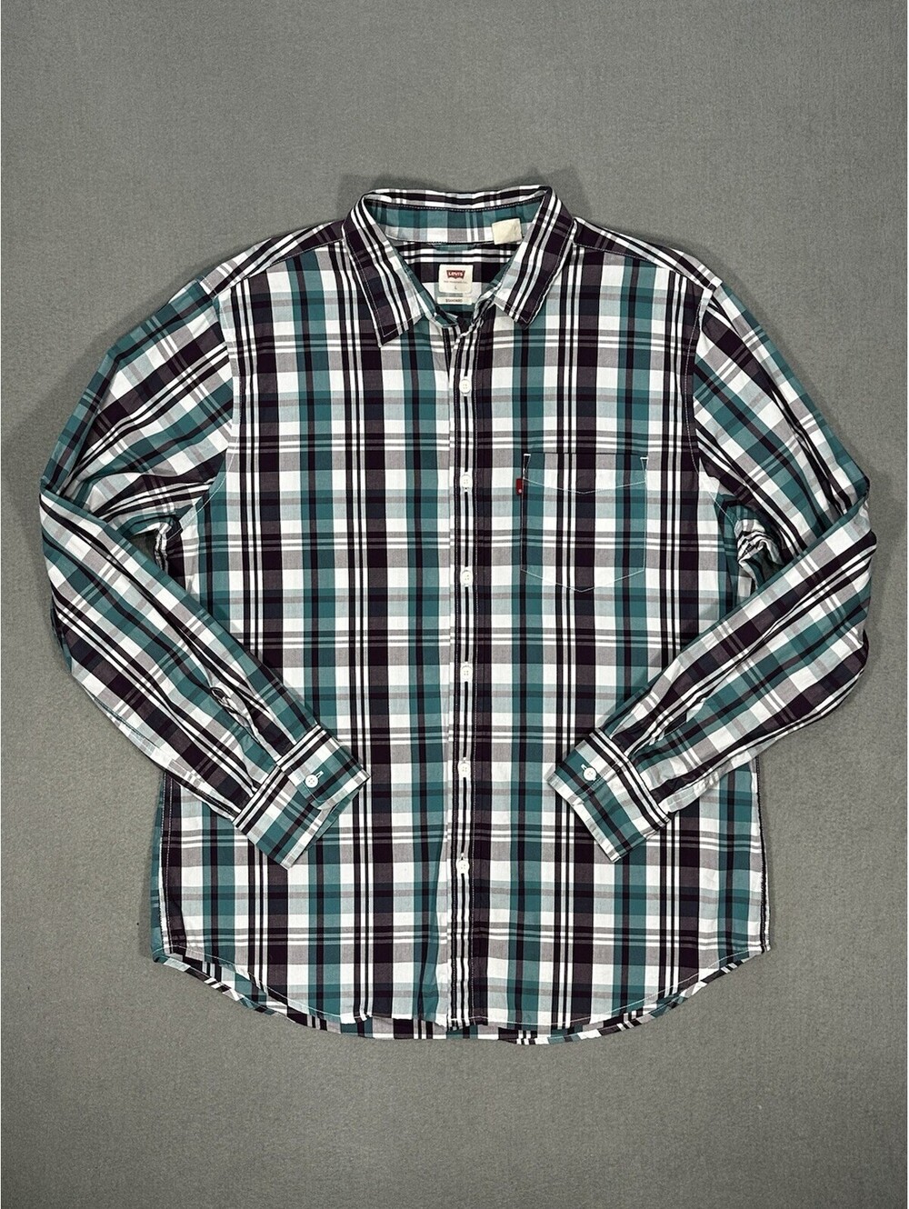 Levi’s Standard Fit Plaid Button Up Shirt Men’s Large Long Sleeve Green Blue